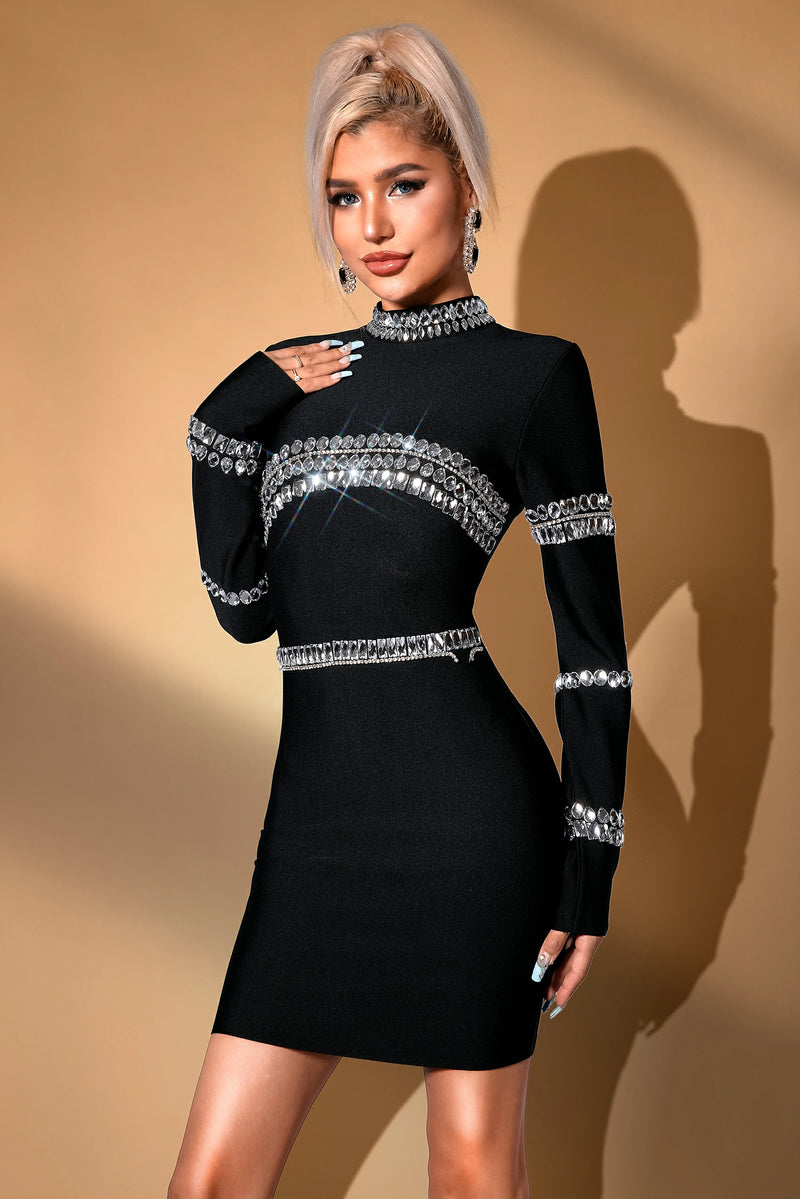 Cady Rhinestone Black Bandage Dress