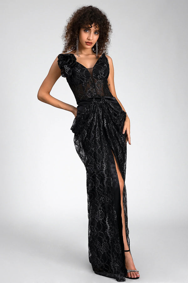 Fotini Strapless High Slit Lace Dress