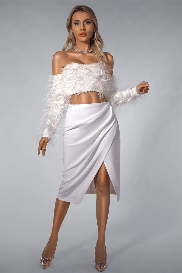 Annabell Feather Mini Top with Ruche Skirt Set