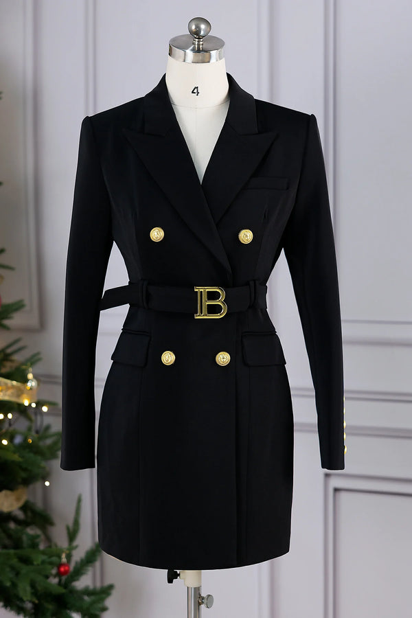 Bennu Long Sleeve Belted Tuxedo Dress