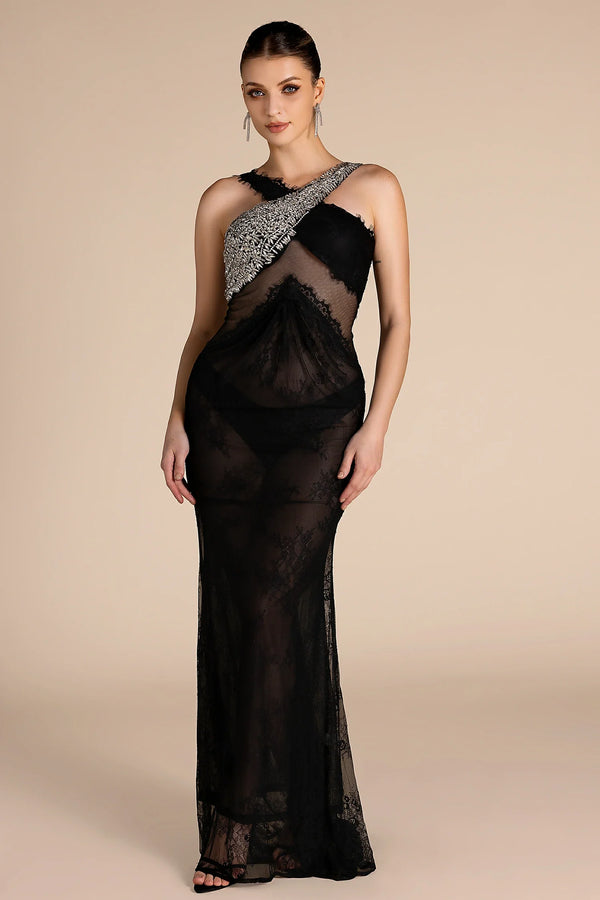 Auait Diamond Lace Sheer Maxi Dress