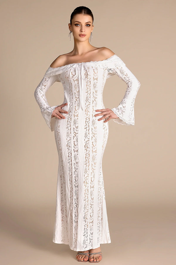 Heqet Strapless Lace Maxi Dress