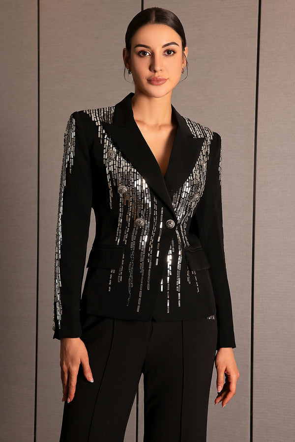 Faidra Rhinestone Double Breasted Lapel Blazer