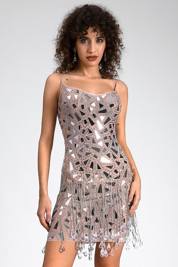Pre-Sale Stavros Embellished Sequin Crystal Fringe Dress
