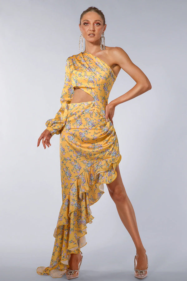 Yasmin Asymmetric Floral Ruffle Dress