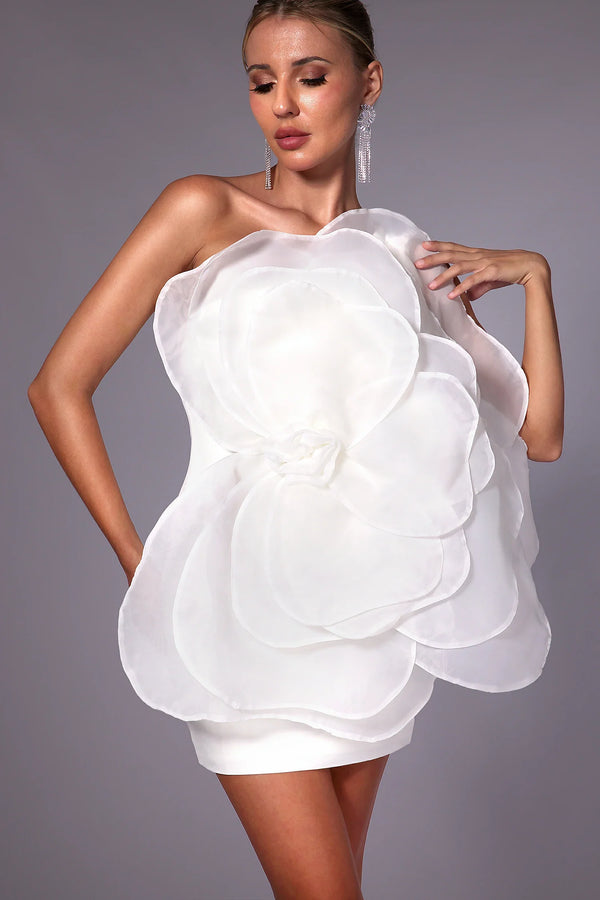 Crystal One Shoulder 3D Floral Dress