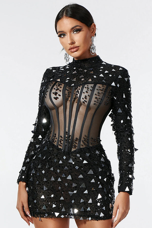 Styx Sequin Studs Mini Dress in Black