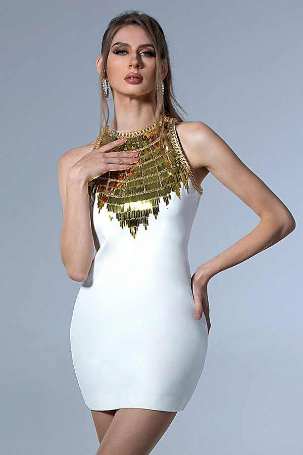 Dorothea Gold Sequin Geometric  Mini Dress