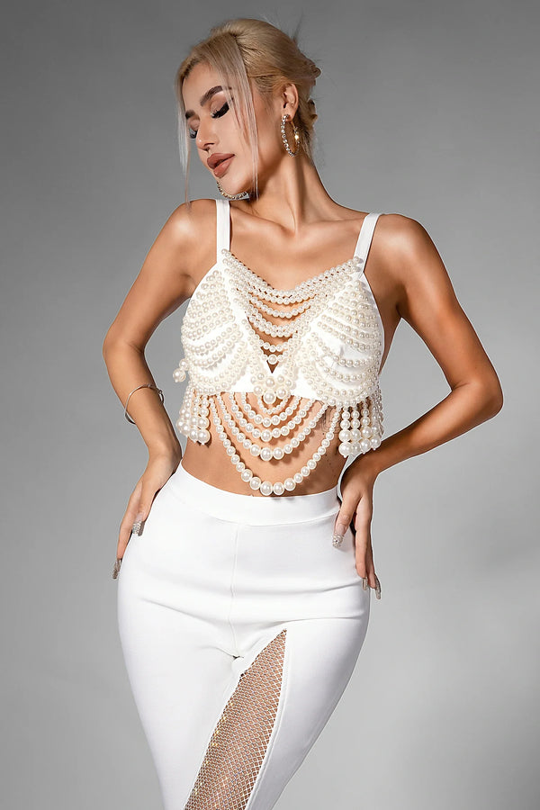 Brailynn Pearl Chain Fringe Top